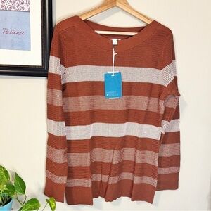Market & Spruce Tawnee Cotton Blend Rust & White Stripe Waffle Sweater